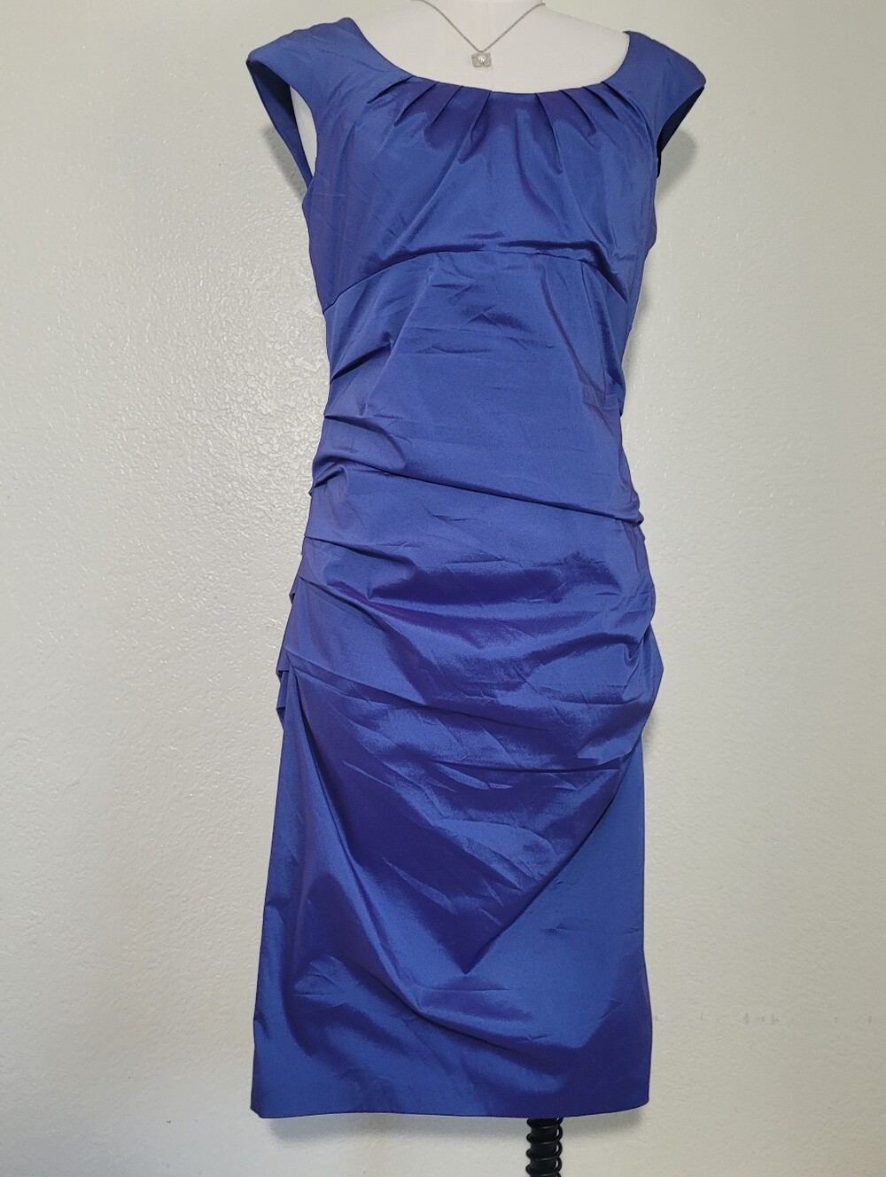Signature by Sangria Purple Blue Pleated Cap Sleeve Back Zipper Midi Dress Sz 12